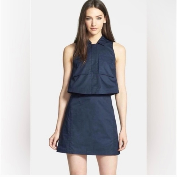 New! THEORY Navy Blue Gemine Sleeveless Tiered A-Line Cargo Mini Dress 💙 sz 4 - Picture 1 of 5